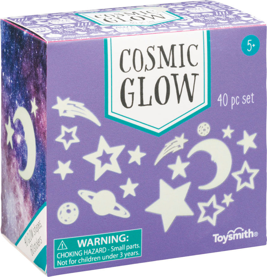 Cosmic Glow Stars assorted pack with 40 glow-in-the-dark stars and celestial bodies plus 60 adhesive stickers