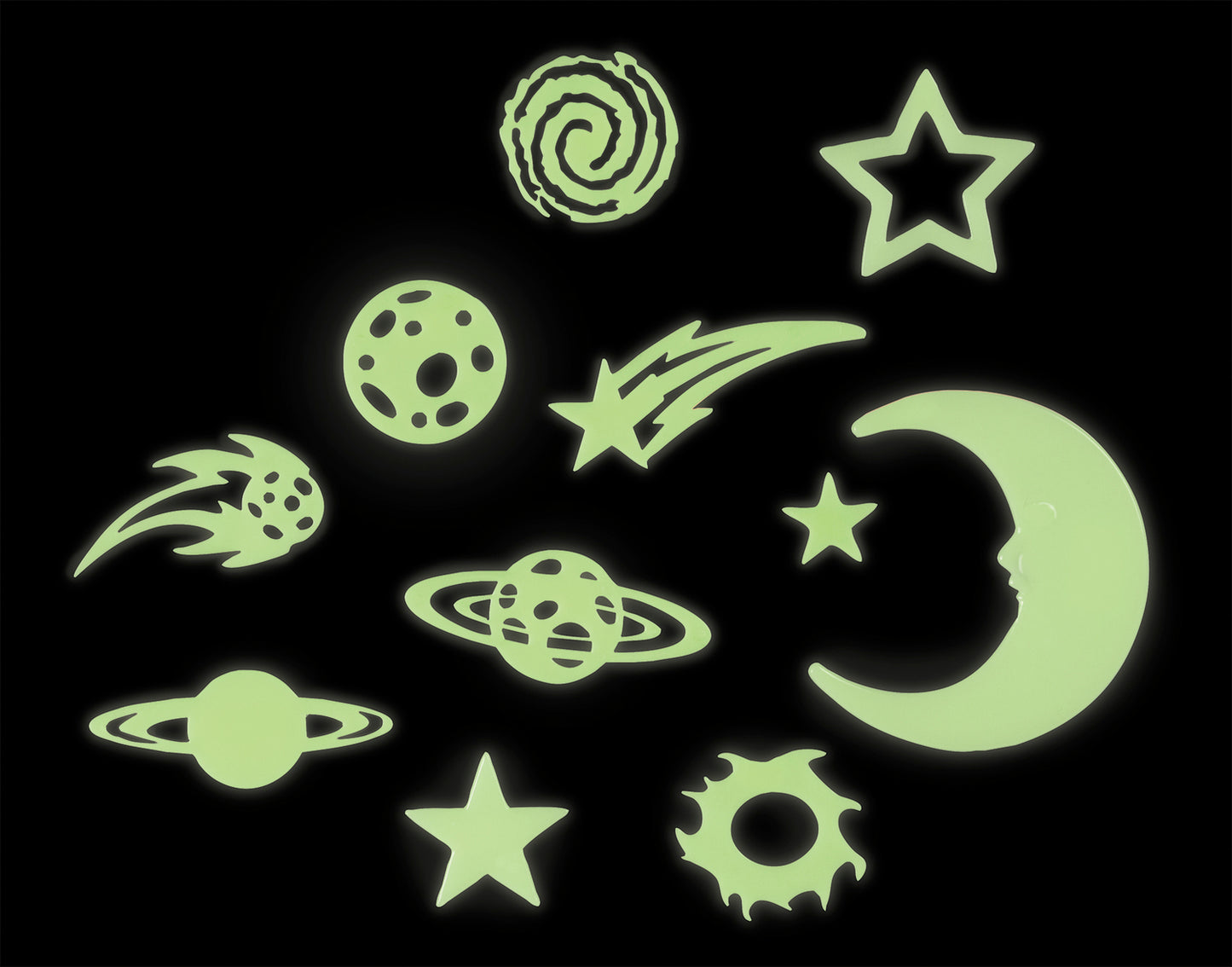 Cosmic Glow Stars assorted pack with 40 glow-in-the-dark stars and celestial bodies plus 60 adhesive stickers