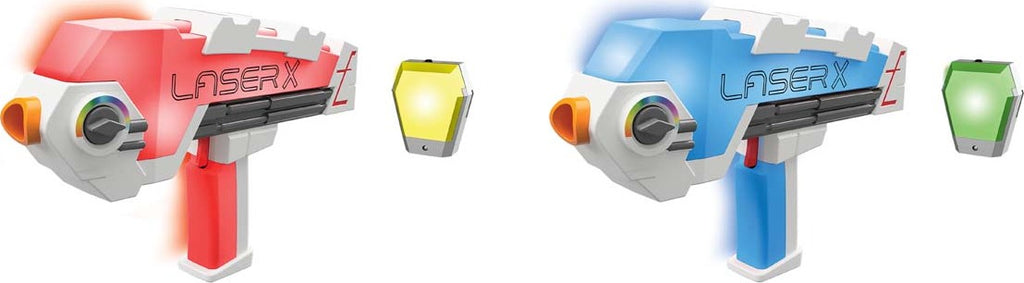 Laser X Evolution laser tag game set with 2 blasters, arm receivers, 300-foot range and rainbow color effects