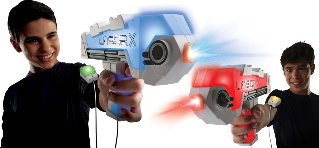 Laser X Evolution laser tag game set with 2 blasters, arm receivers, 300-foot range and rainbow color effects