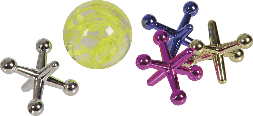 Playground Classics Jumbo Jax Set with ten 1.5-inch metallic jacks and two bouncy balls for traditional game play