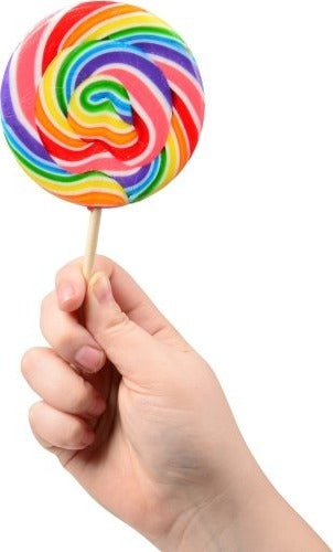 Swirl Pops colorful lollipops with swirl design on wooden display stand for parties and decorative treats