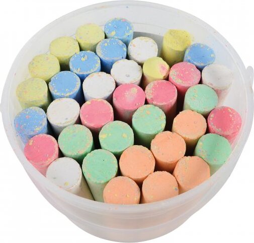Sidewalk Chalk Bucket with colorful chalk pieces for outdoor drawing and art