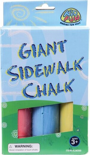 Giant Sidewalk Chalk assorted colors set of 3 pieces in color box for outdoor drawing and creative play