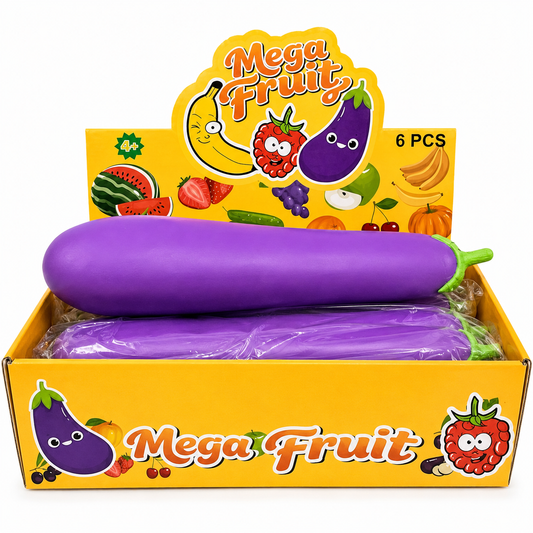 14-inch jumbo eggplant squishy oversized slow-rising sensory fidget toy with realistic purple vegetable design