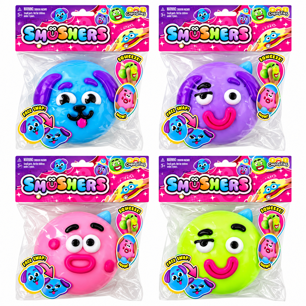 ORB Curiosities Smushers soft moldable squishy sensory fidget toy with funny face design