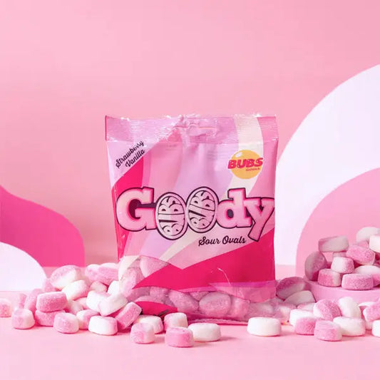 Sour Strawberry Vanilla Goody Ovals with tangy strawberry and sweet vanilla flavors