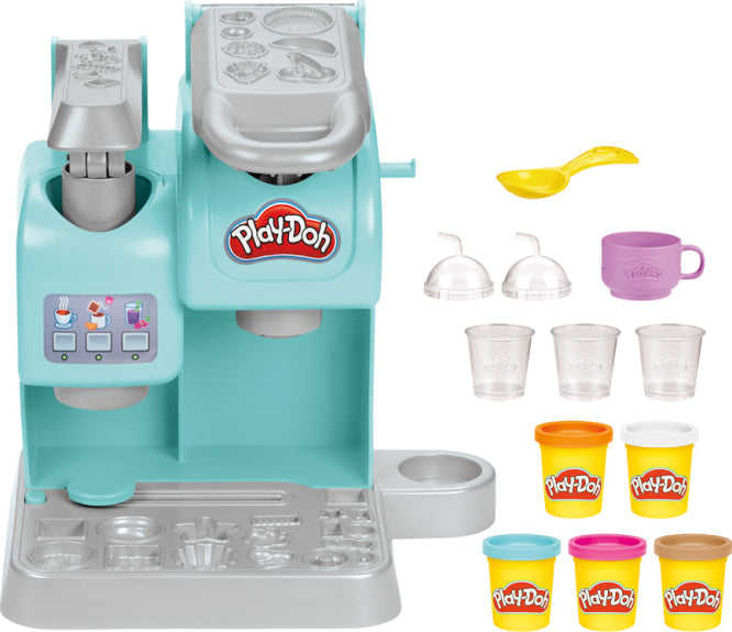 Play-Doh Colorful Cafe playset with coffee machine, molds, and modeling compound for pretend cafe play