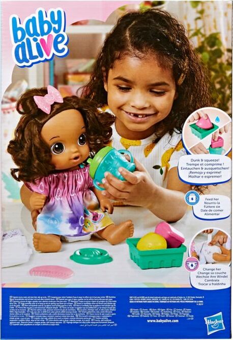 Baby Alive Fruity Sips Brunette doll with pretend juicer and feeding accessories