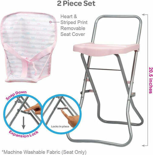 Adora pink doll high chair designed to fit 16-inch dolls with realistic feeding position