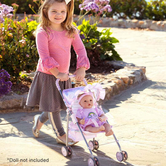 Pink Medium Shade Umbrella Stroller with sun protection fitting various doll sizes for realistic baby care play