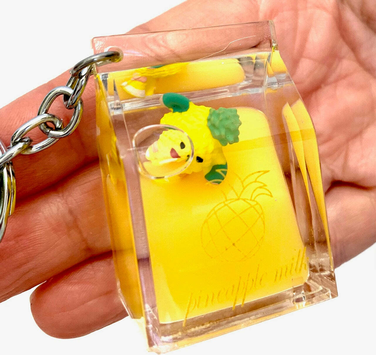 Fruit carton shaped floating key charm with keyring and clip attachment in assorted designs