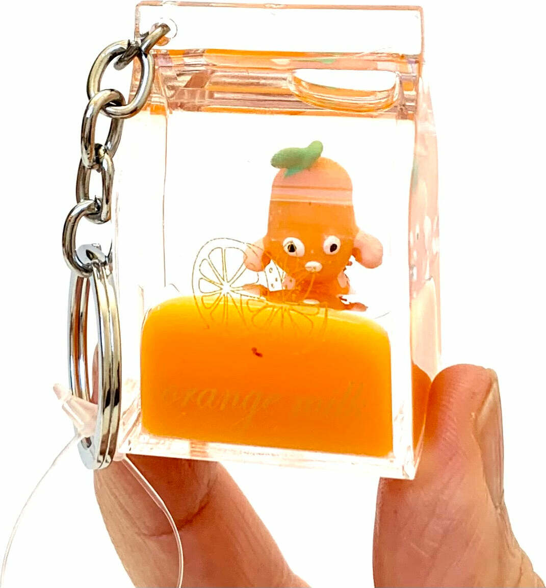 Fruit carton shaped floating key charm with keyring and clip attachment in assorted designs