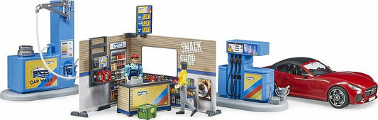 bworld filling station with vehicle and carwash