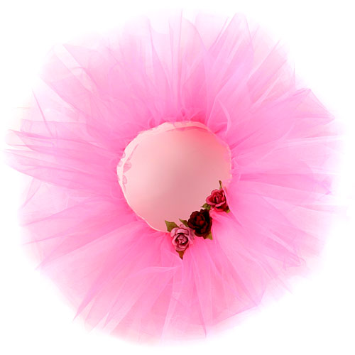 Rose Tutu in dark pink with soft tulle layers, elastic waistband and three rosettes for dress-up play