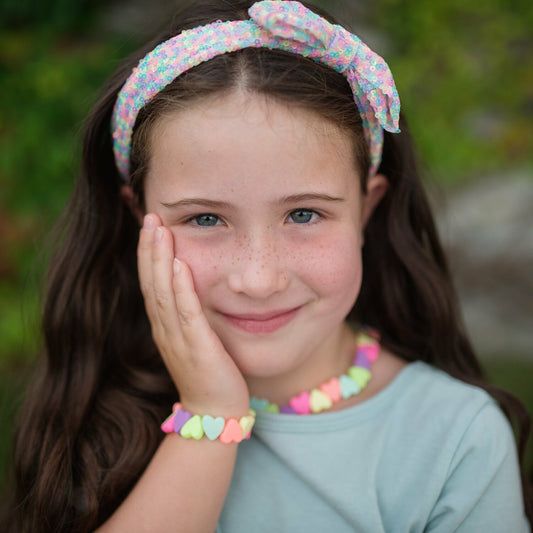 Sweet Tart Heart Necklace & Bracelet Set with candy-inspired heart designs