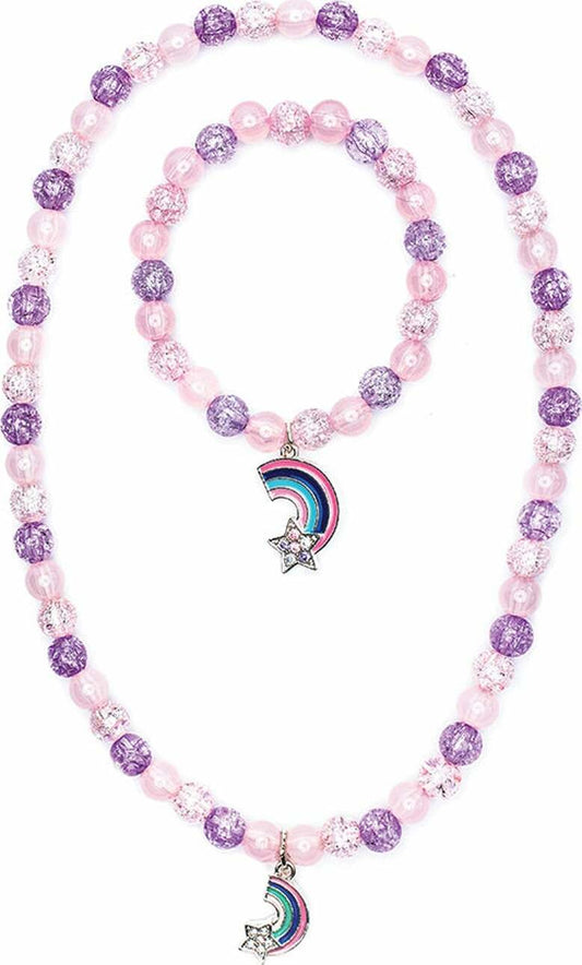 Purple Rainbow Necklace & Bracelet Set with purple and rainbow design elements