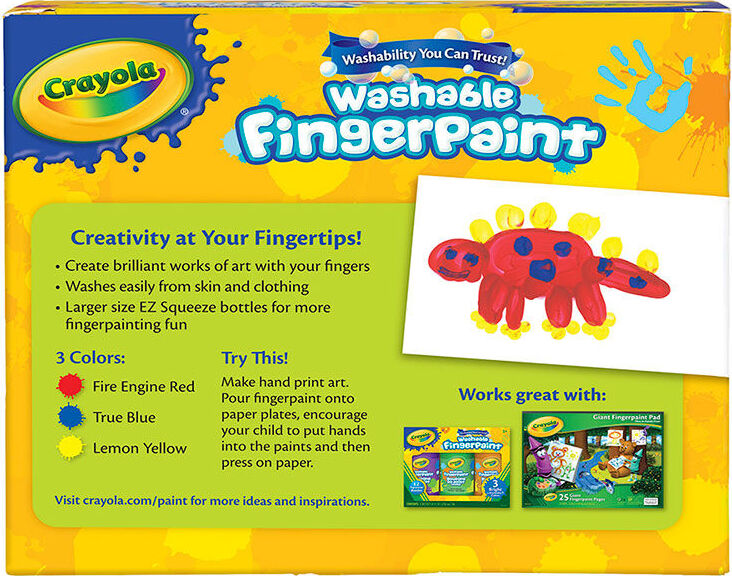 Crayola 3-count washable fingerpaint set in bold primary colors for mess-free creative play