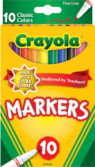 10 count Classic Fine Line Markers by Crayola featuring precision tips for detailed coloring and drawing