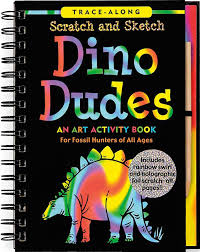 Dino Dudes Scratch and Sketch activity book with dinosaur scenes and prehistoric artwork for fossil hunters