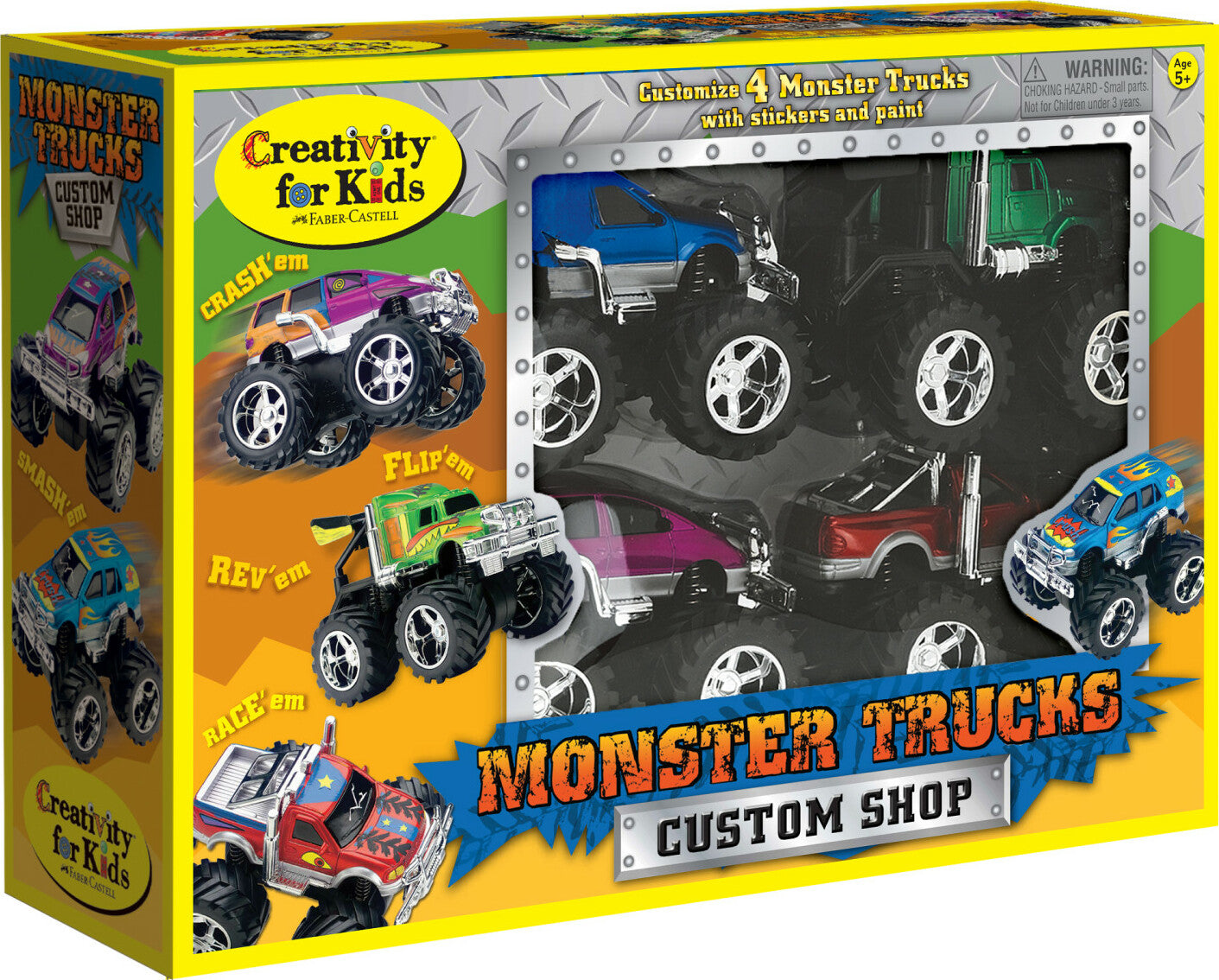 Monster Trucks Custom Shop - Creativity for Kids craft kit with four customizable monster trucks for decorating and personalizing