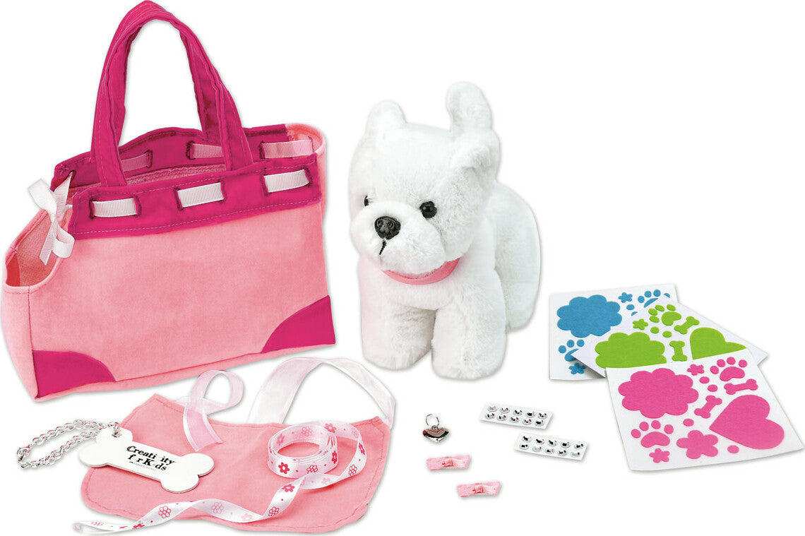 Creativity for Kids Designer Doggie with pre-cut fabric pieces, stuffing, and accessories to create a custom dog