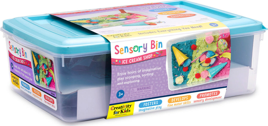 Creativity for Kids Sensory Bin Ice Cream Shop with scoops, cones, and ice cream themed sensory materials