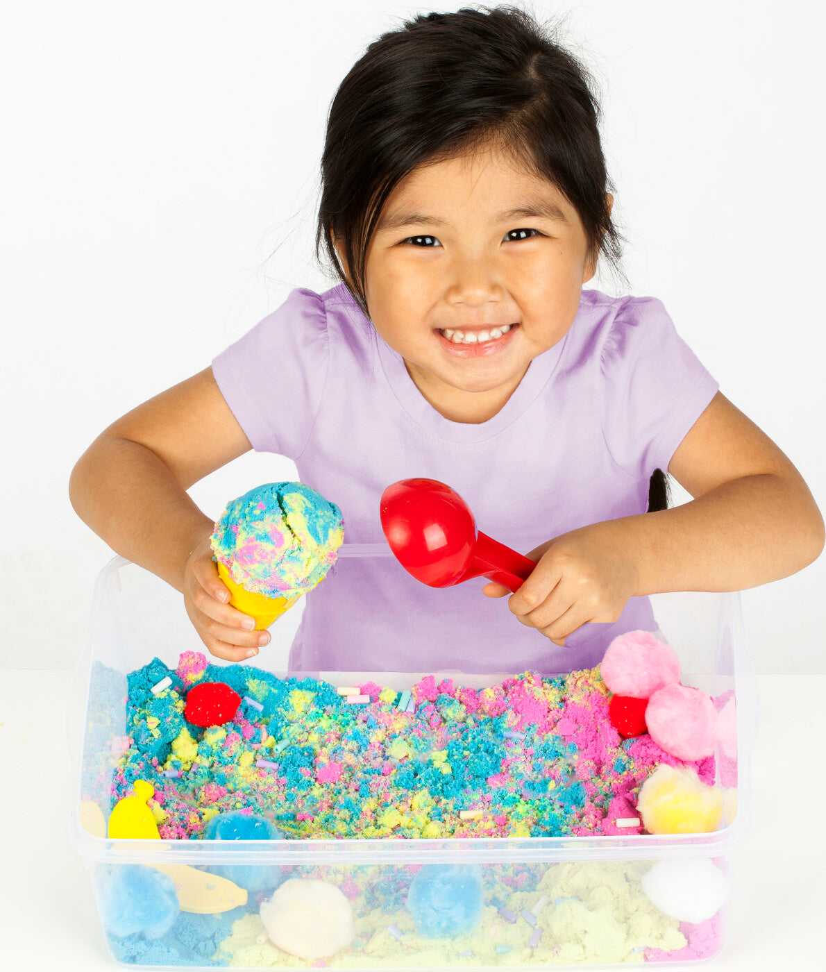 Creativity for Kids Sensory Bin Ice Cream Shop with scoops, cones, and ice cream themed sensory materials