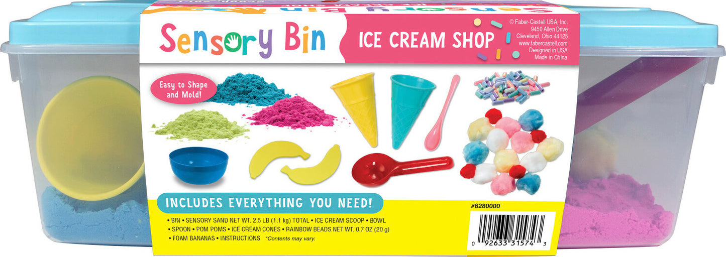 Creativity for Kids Sensory Bin Ice Cream Shop with scoops, cones, and ice cream themed sensory materials