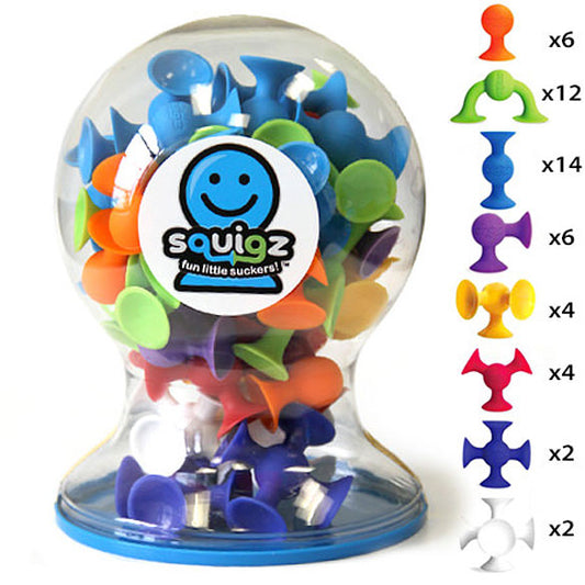 Colorful Squigz Deluxe Set silicone suction toys in various shapes for creative building and sensory play