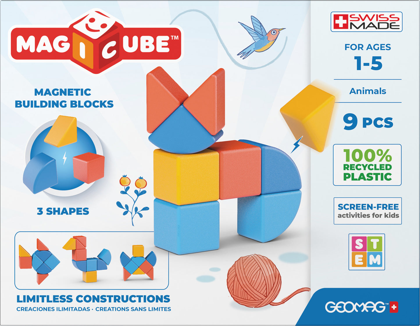 Magicubes Shapes Recycled 9 pieces magnetic construction set made from eco-friendly recycled plastic materials