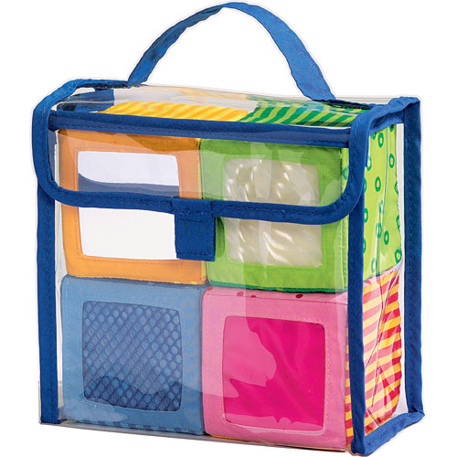 HABA Happy Quartett soft fabric baby blocks with colorful patterns and different sounds for stacking play