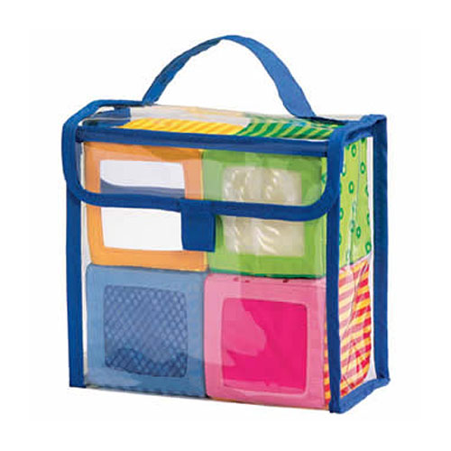 HABA Happy Quartett soft fabric baby blocks with colorful patterns and different sounds for stacking play