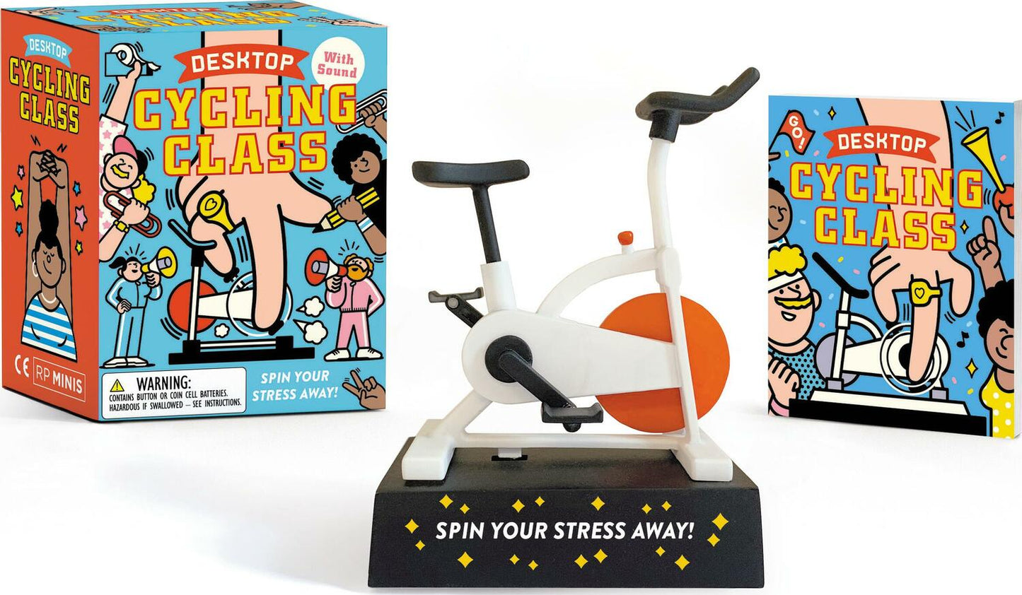 Desktop Cycling Class Spin Your Stress Away mini exercise bike for office stress relief and desk workout entertainment