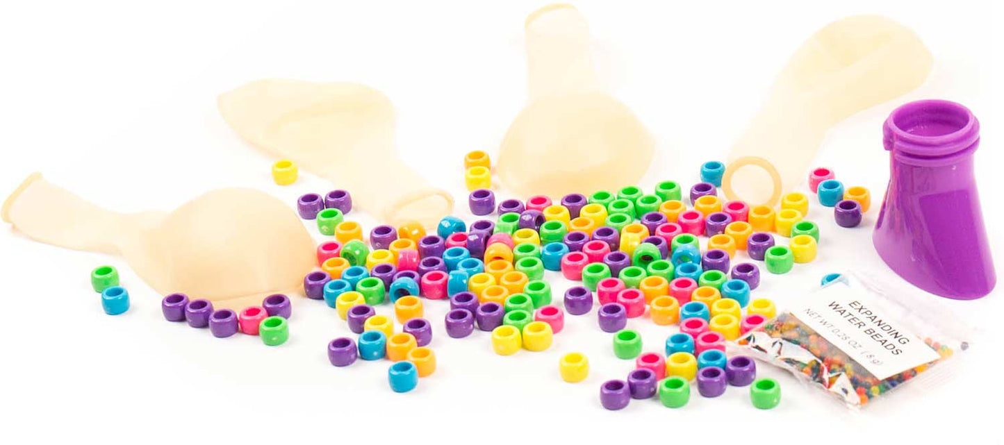 Rainbow Crunch SQUOOSH-O's DIY stress ball kit with expanding water beads and colorful pony beads