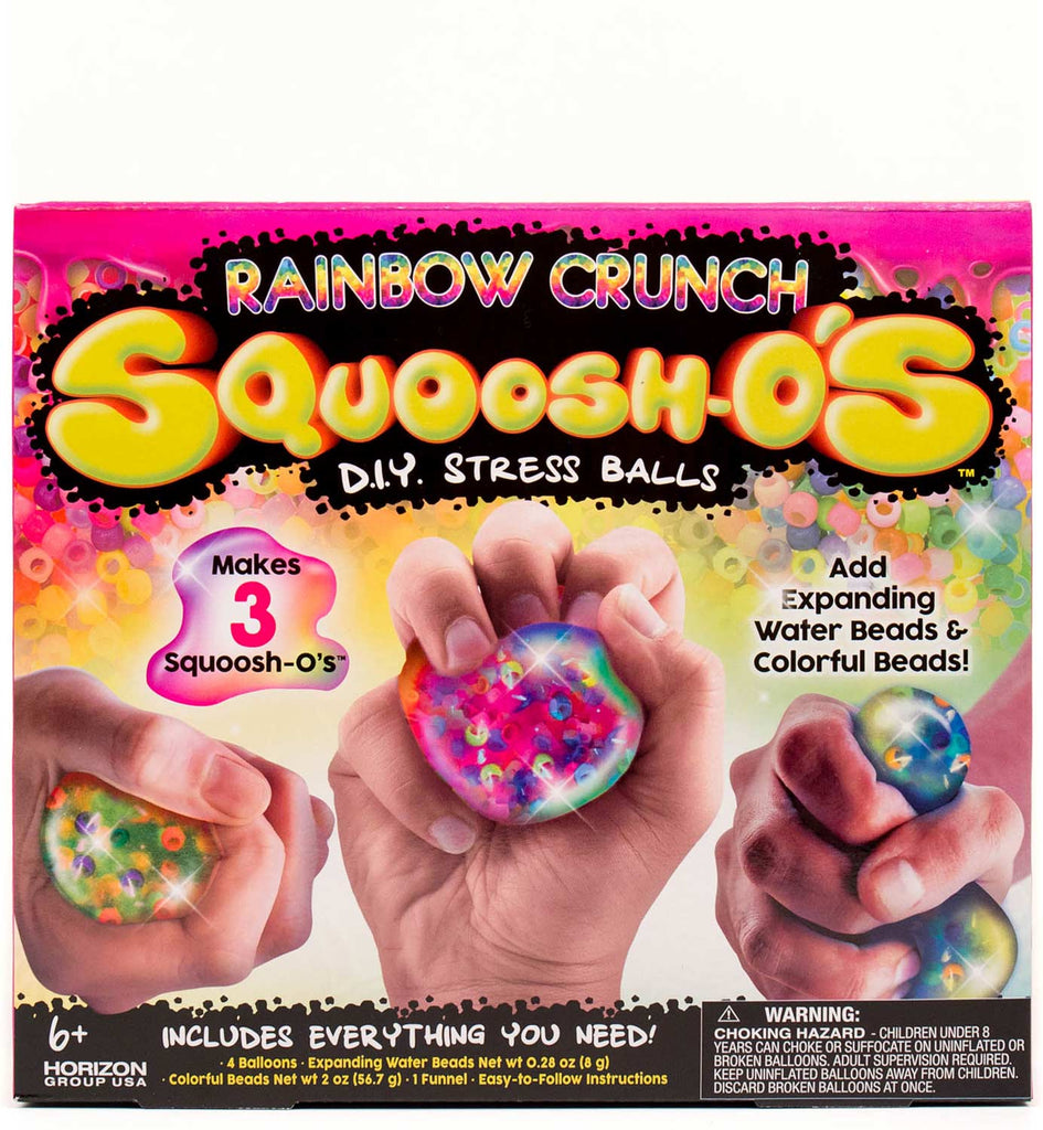 Rainbow Crunch SQUOOSH-O's DIY stress ball kit with expanding water beads and colorful pony beads