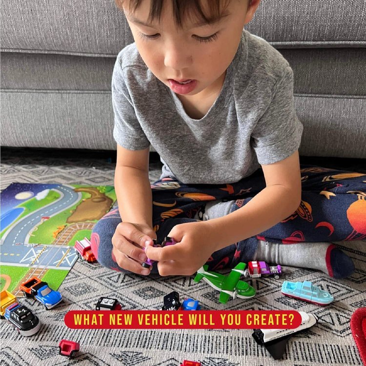 MICRO Mix or Match Vehicles Deluxe 1 - Popular Playthings miniature modular vehicle set for STEM learning and fine motor skills