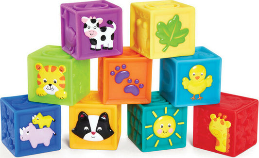 KidOozie Squeak 'n Stack soft fabric blocks with squeakers and different textures for babies