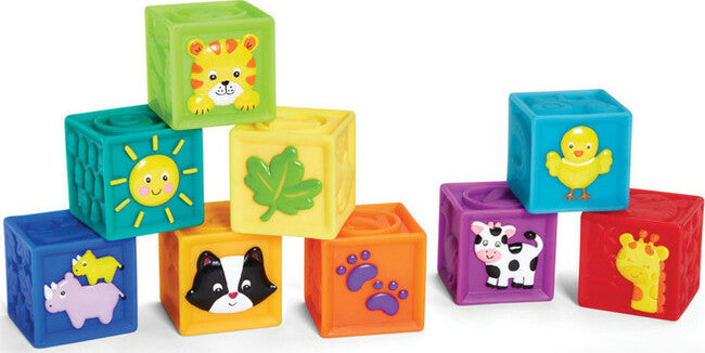 KidOozie Squeak 'n Stack soft fabric blocks with squeakers and different textures for babies