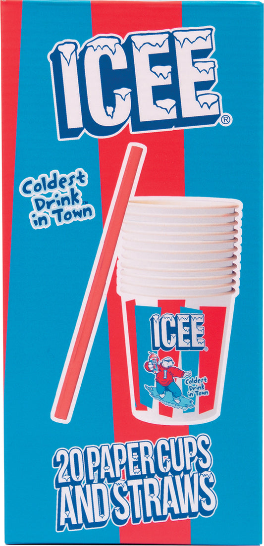 Icee Paper Cups and Plastic Straws Set of 20 by iScream for beverages and parties