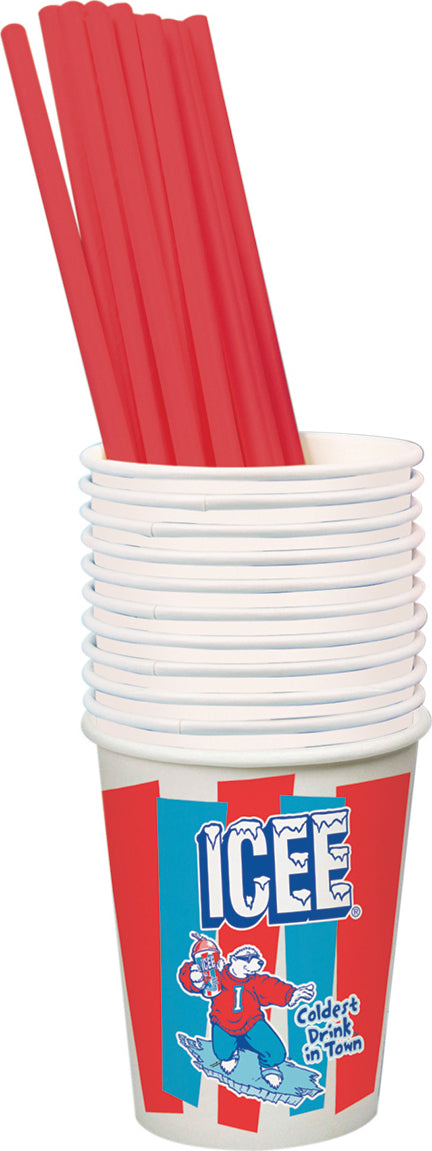 Icee Paper Cups and Plastic Straws Set of 20 by iScream for beverages and parties