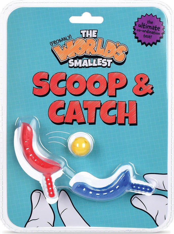 Probably World's Smallest Scoop & Catch game with two tiny scoops and ball for coordination practice