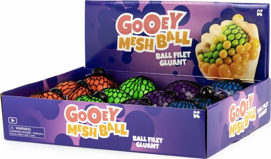 Gooey Mesh Ball with slime inside that oozes through black mesh when squeezed for fidget stress relief