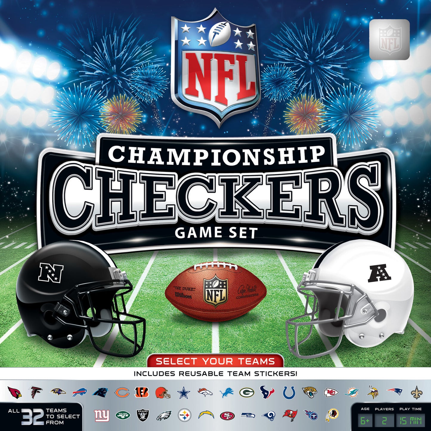 League NFL Checkers board game with football helmet pieces and officially licensed NFL teams