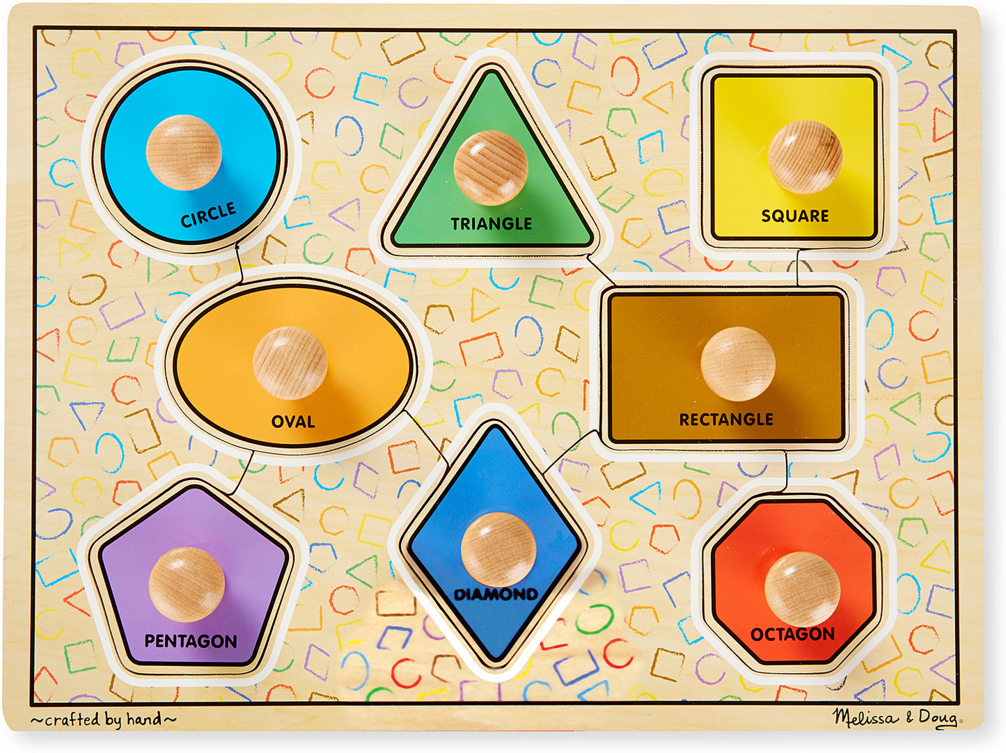 Deluxe Jumbo Knob Wooden Puzzle with 8 colorful geometric shapes for toddler learning