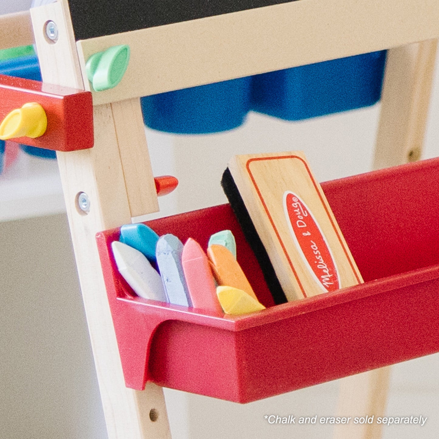 Melissa & Doug Easel Companion accessory set with paints, brushes, chalk, erasers, and art supplies