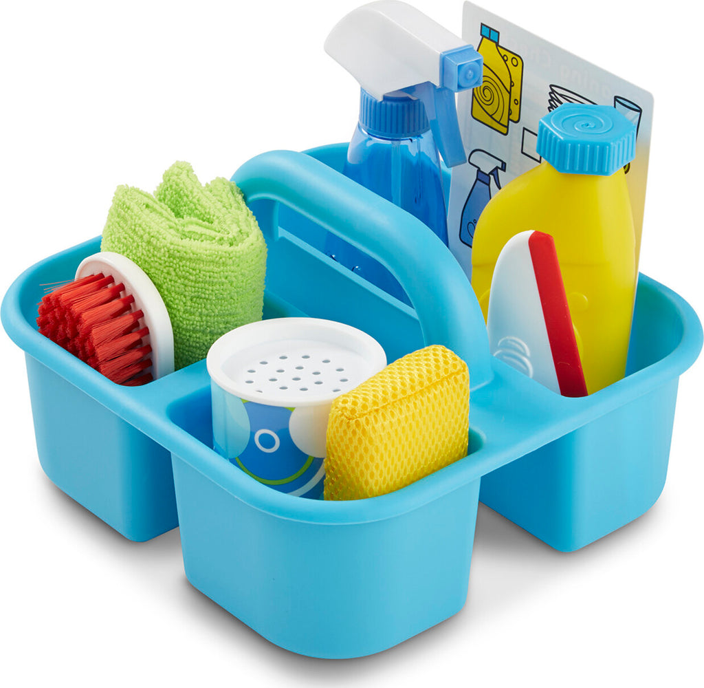 Let's Play House Spray, Squirt & Squeegee Play Set with 9 cleaning tools including spray bottles, squeegee and storage caddy