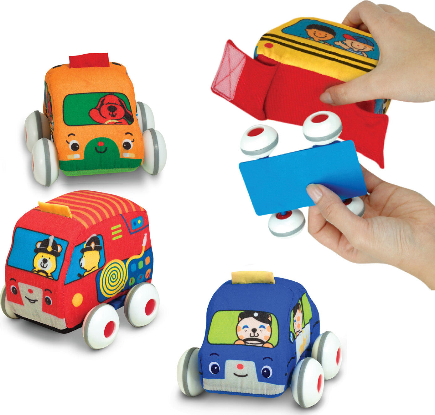 Melissa & Doug pull-back soft vehicles set with car, truck, and emergency vehicles for toddlers