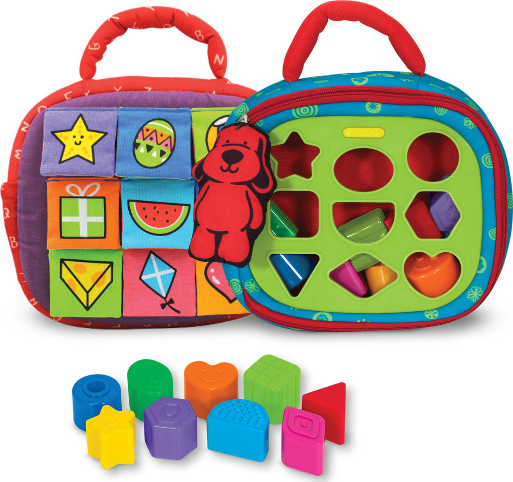 Melissa & Doug take-along shape sorter with colorful shapes and portable carrying handle for babies