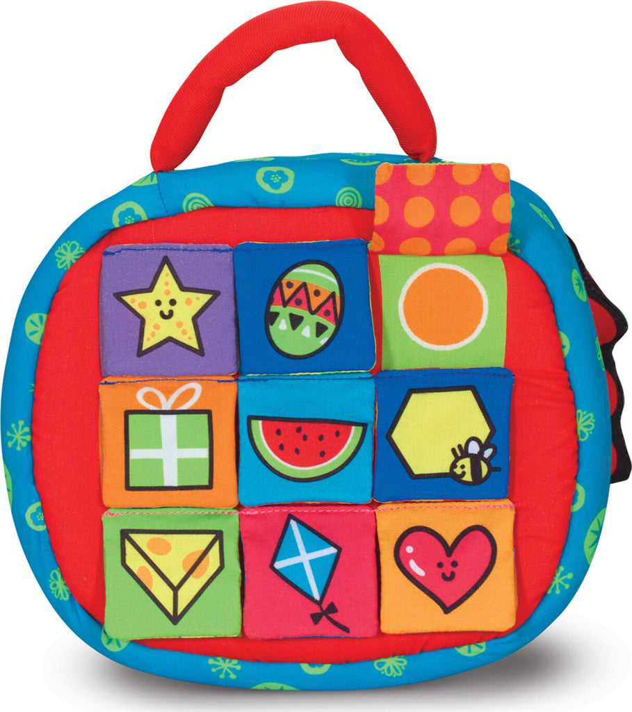 Melissa & Doug take-along shape sorter with colorful shapes and portable carrying handle for babies